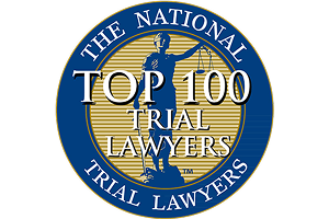 The National Trial Lawyers Top 100 Trial Lawyers award logo with a gold Lady Justice icon