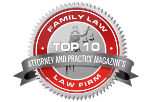 Attorney and Practice Magazine Top 10 Family Law Firm award seal
